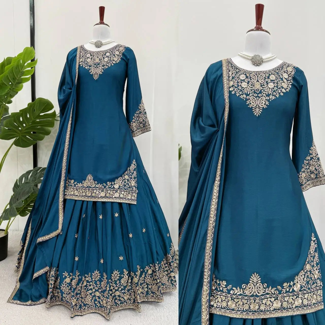 Chinon Silk Embroidered Lehenga Set with Dupatta – Multiple Colors