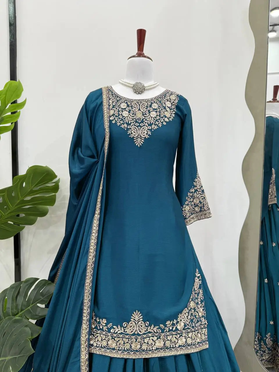 Chinon Silk Embroidered Lehenga Set with Dupatta – Multiple Colors