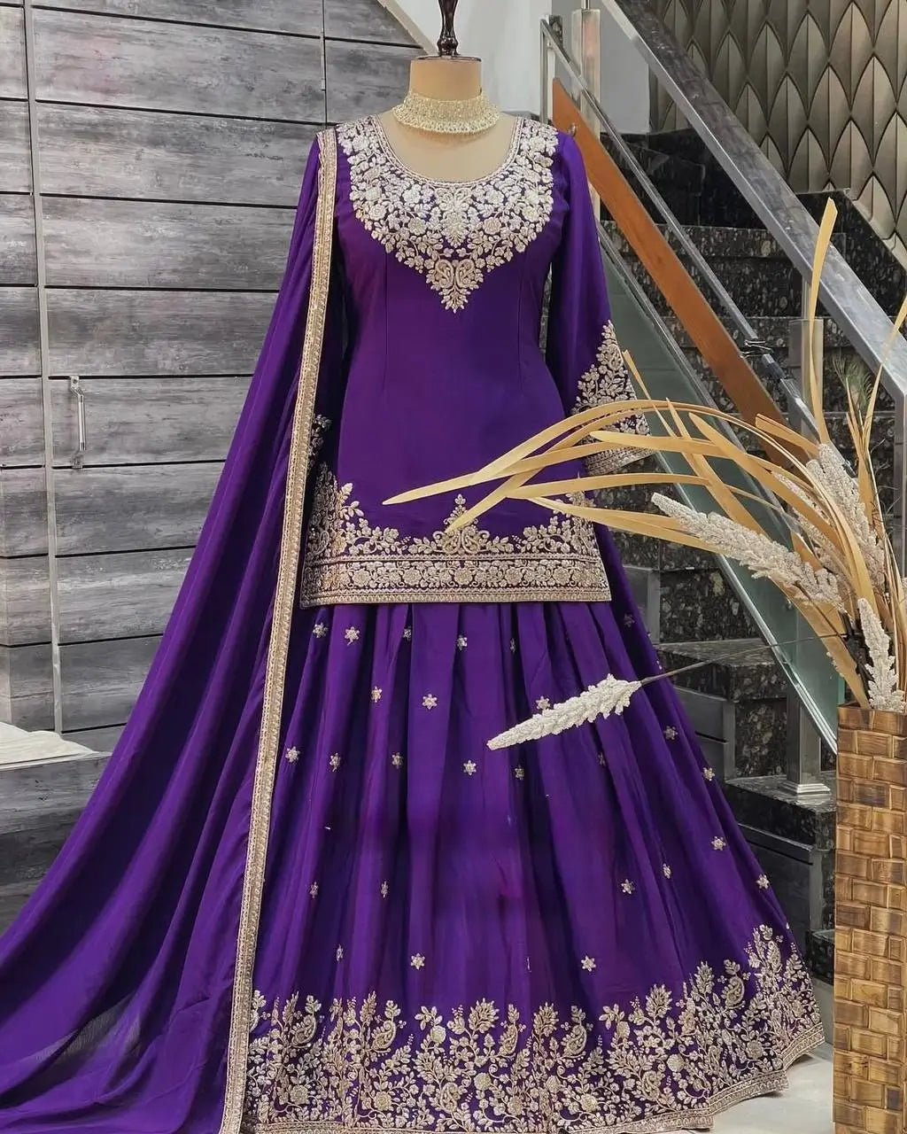Chinon Silk Embroidered Lehenga Set with Dupatta – Multiple Colors
