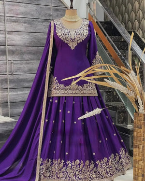Chinon Silk Embroidered Lehenga Set with Dupatta – Multiple Colors