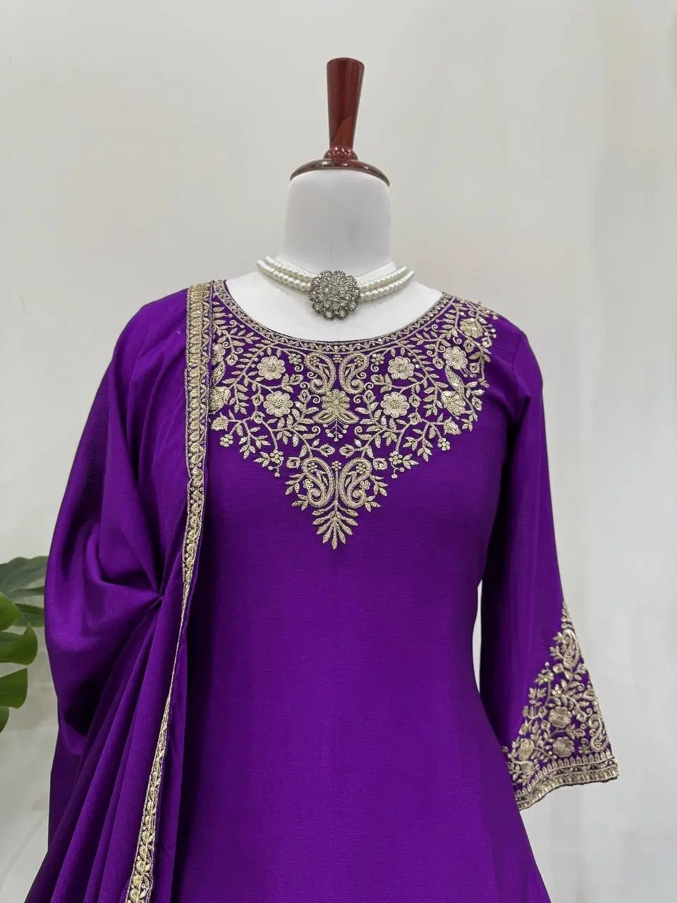 Chinon Silk Embroidered Lehenga Set with Dupatta – Multiple Colors