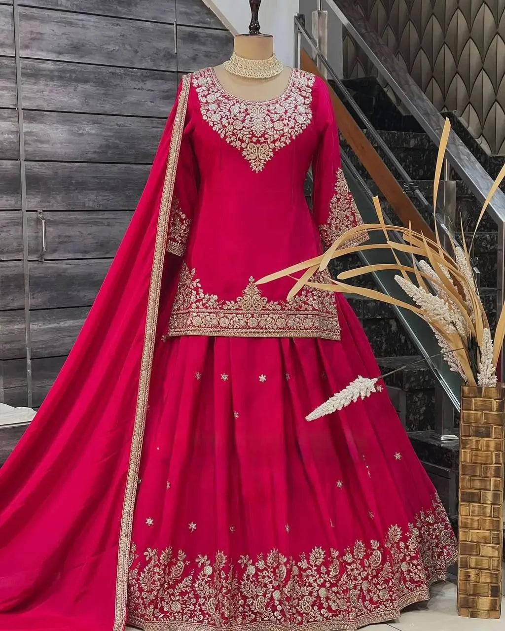 Chinon Silk Embroidered Lehenga Set with Dupatta – Multiple Colors