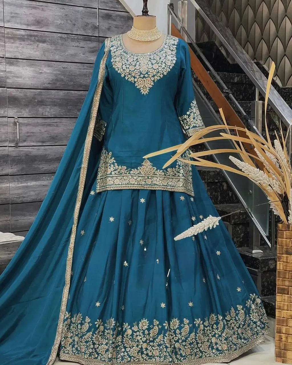 Chinon Silk Embroidered Lehenga Set with Dupatta – Multiple Colors