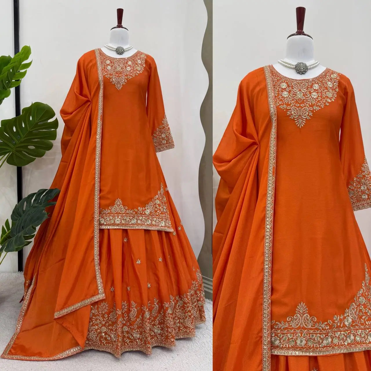 Chinon Silk Embroidered Lehenga Set with Dupatta – Multiple Colors