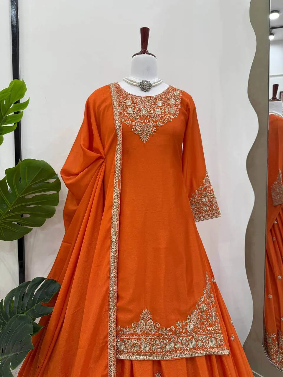 Chinon Silk Embroidered Lehenga Set with Dupatta – Multiple Colors