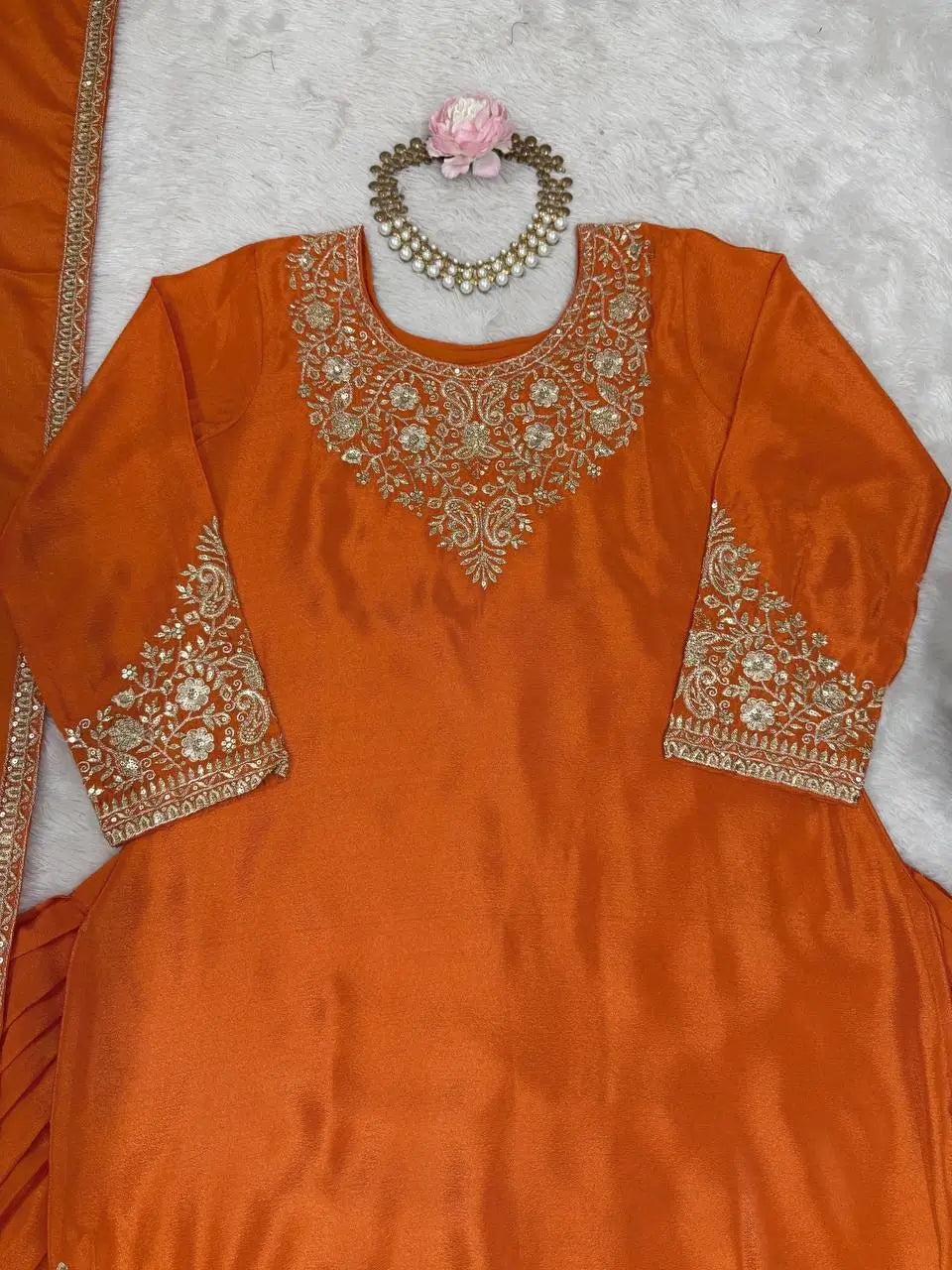 Chinon Silk Embroidered Lehenga Set with Dupatta – Multiple Colors