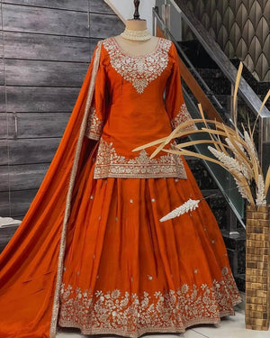Chinon Silk Embroidered Lehenga Set with Dupatta – Multiple Colors