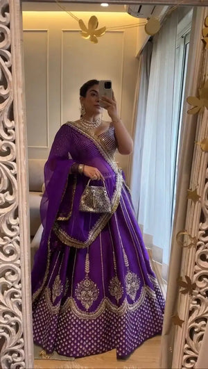 Chinon Silk Embroidered Lehenga Set with Dupatta