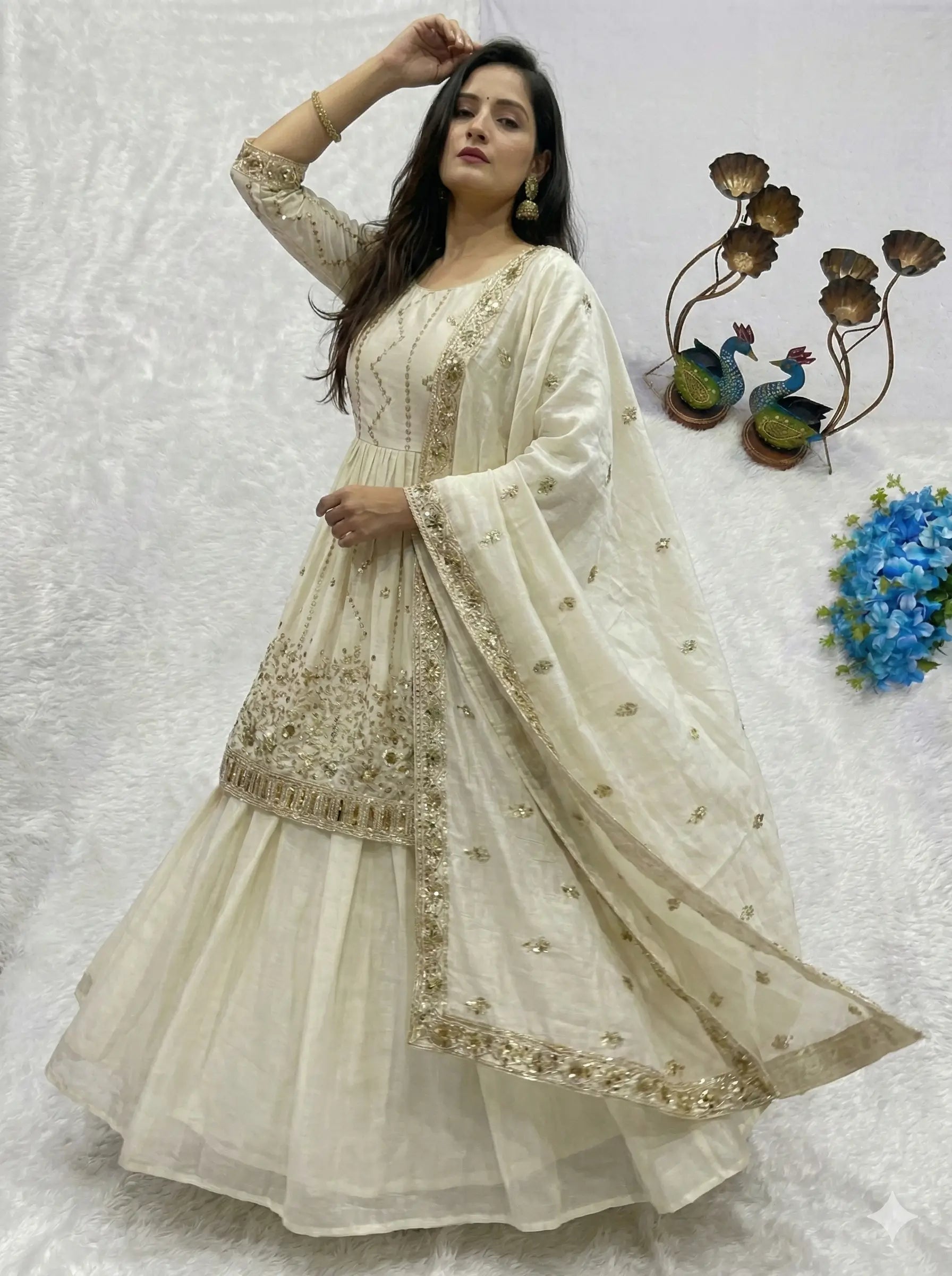 Chinon Silk Embroidered Lehenga Suit Set