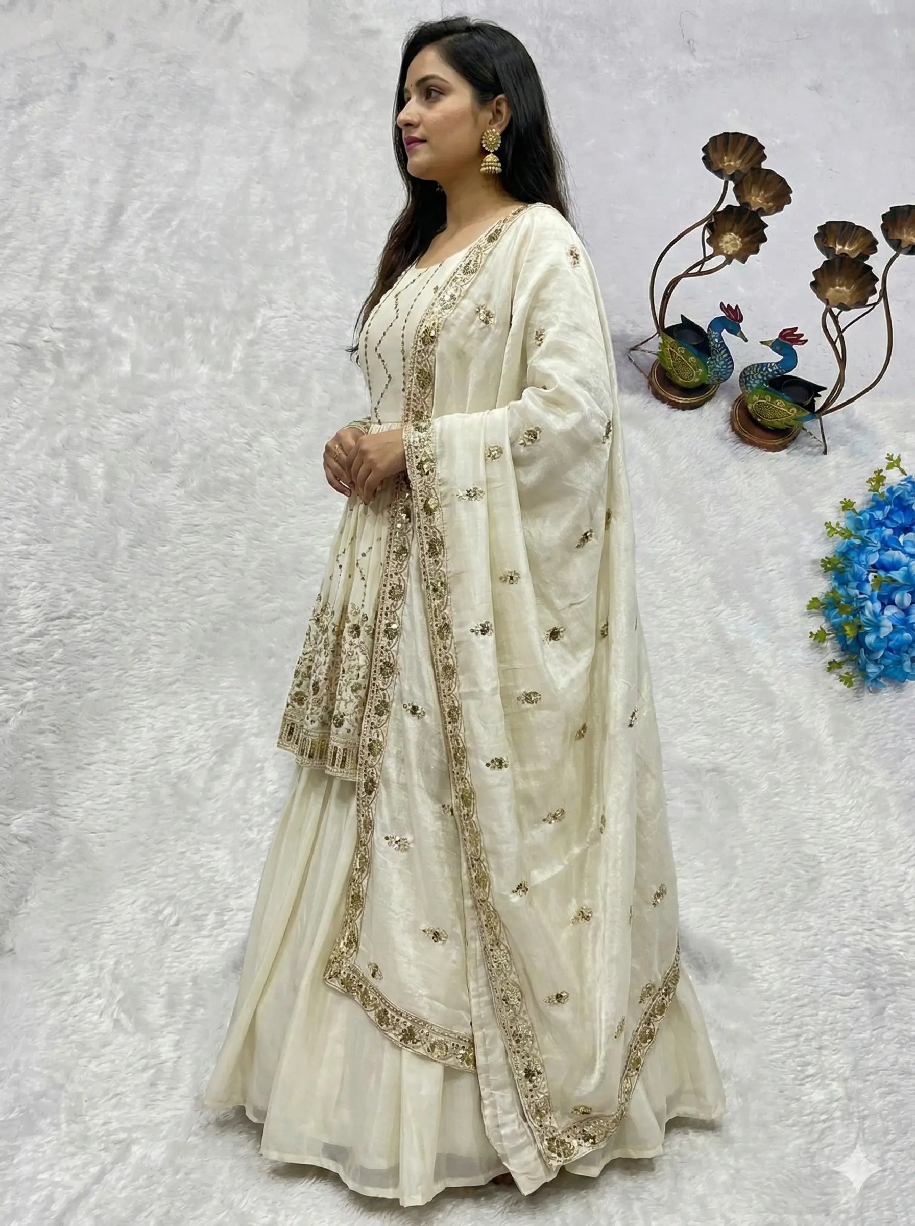 Chinon Silk Embroidered Lehenga Suit Set