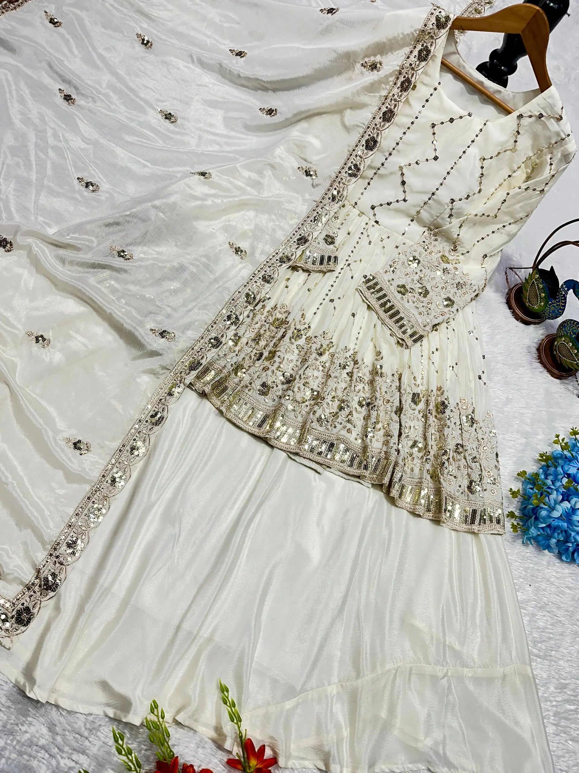 Chinon Silk Embroidered Lehenga Suit Set