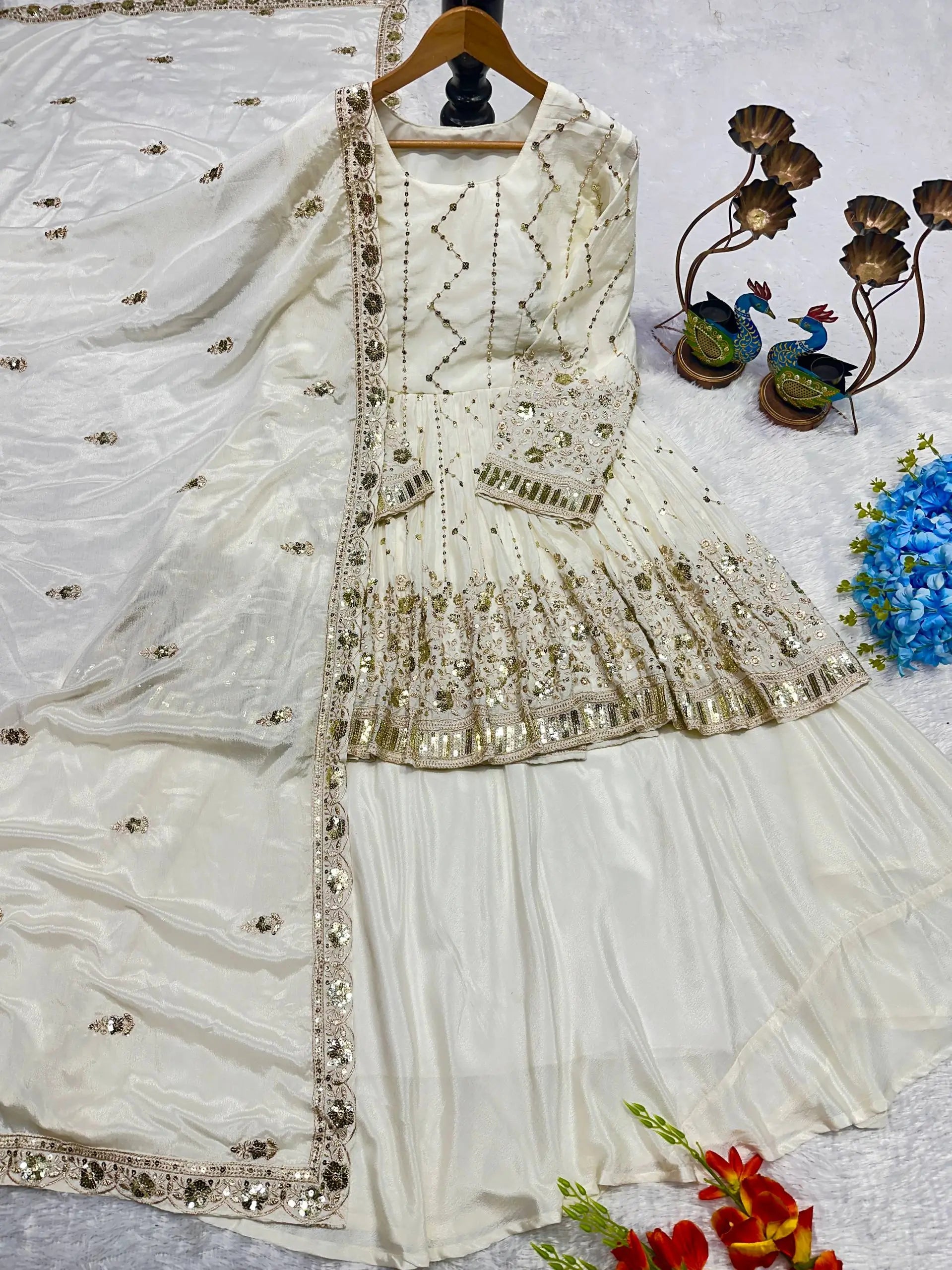 Chinon Silk Embroidered Lehenga Suit Set