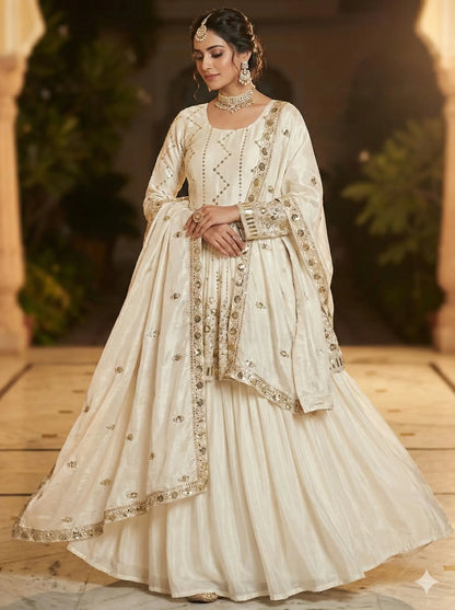 Chinon Silk Embroidered Lehenga Suit Set