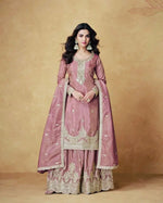 Chinon Silk Embroidered Palazzo Set with Dupatta – Fully Stitched & Ready to Wear