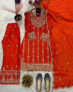 Chinon Silk Embroidered Palazzo Suit with Dupatta