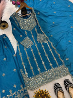 Chinon Silk Embroidered Palazzo Suit with Dupatta