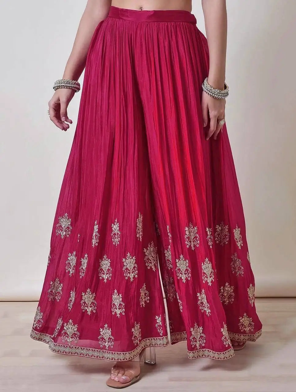 Chinon Silk Embroidered Palazzo Suit with Dupatta