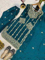 Chinon Silk Embroidered Palazzo Suit with Dupatta