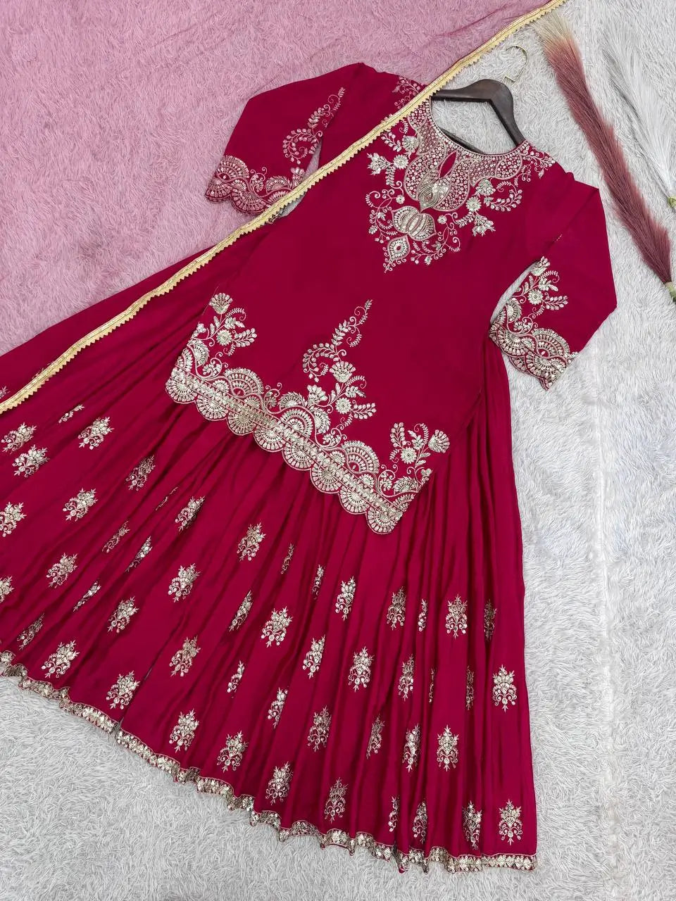 Chinon Silk Embroidered Palazzo Suit with Dupatta