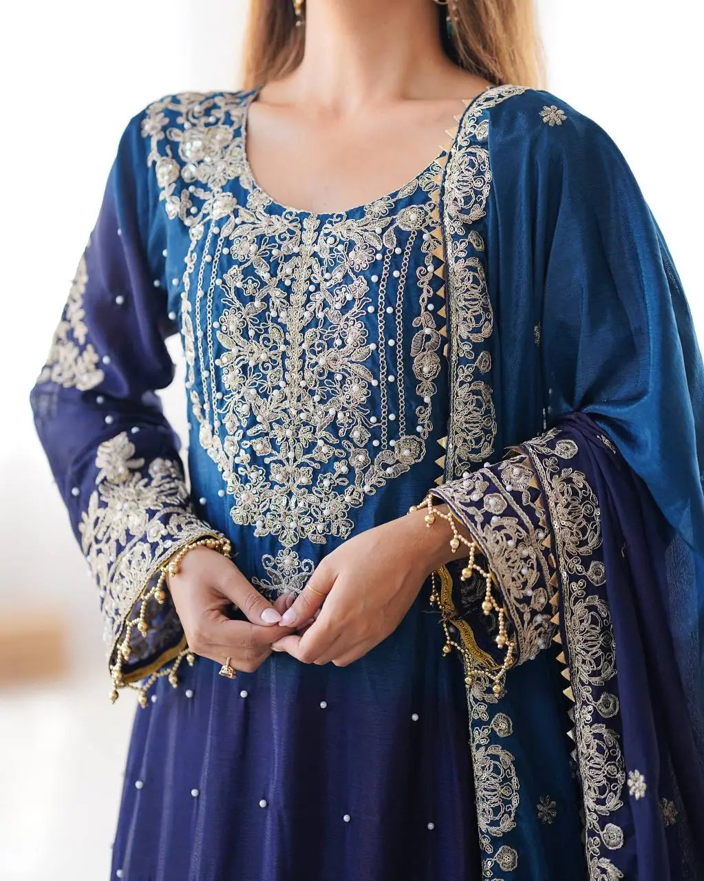 Chinon Silk Embroidered Sharara Suit Set with Dupatta