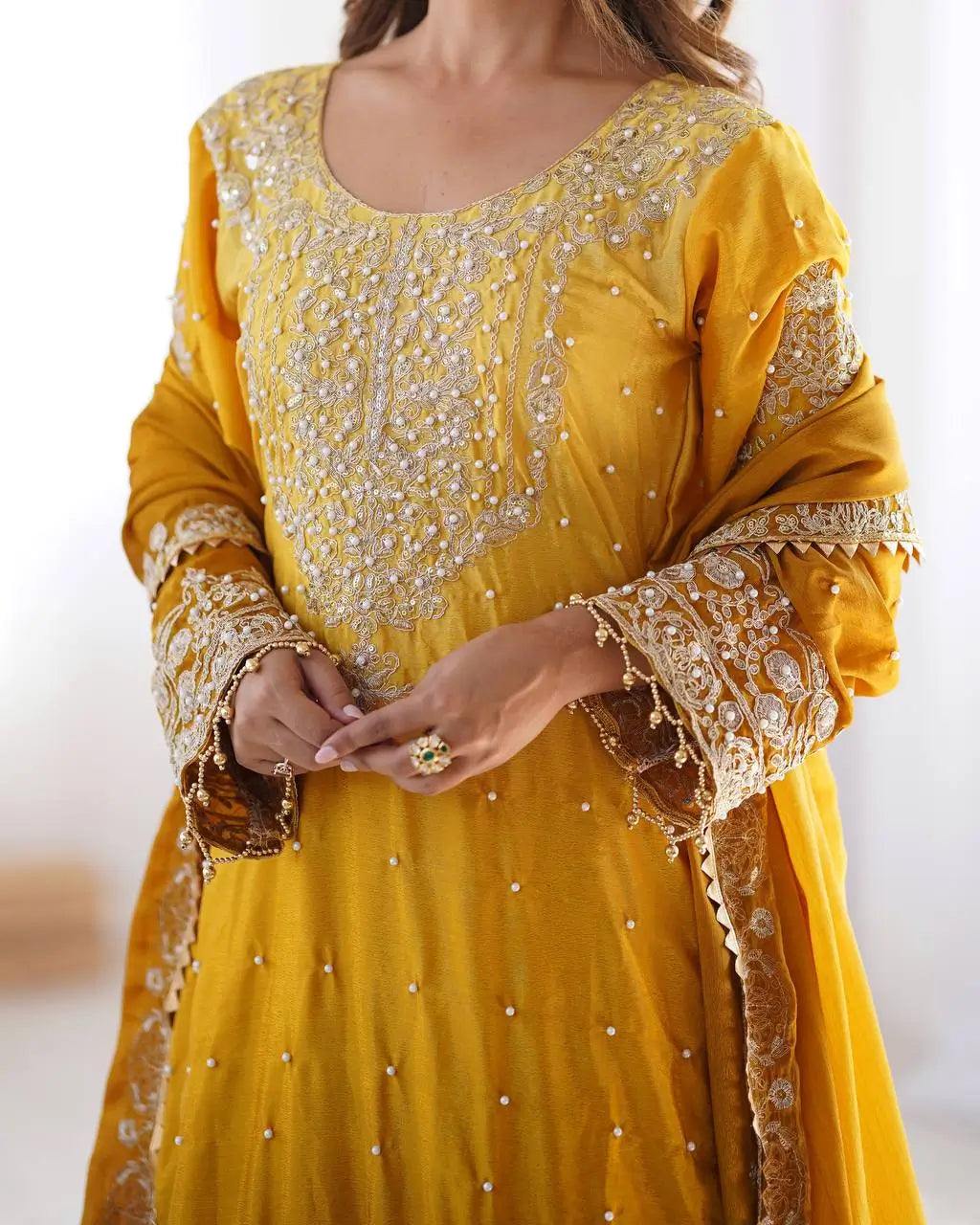 Chinon Silk Embroidered Sharara Suit Set with Dupatta