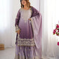 Chinon Silk Embroidered Sharara Suit Set with Dupatta