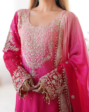 Chinon Silk Embroidered Sharara Suit Set with Dupatta