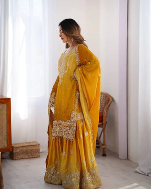 Chinon Silk Embroidered Sharara Suit Set with Dupatta