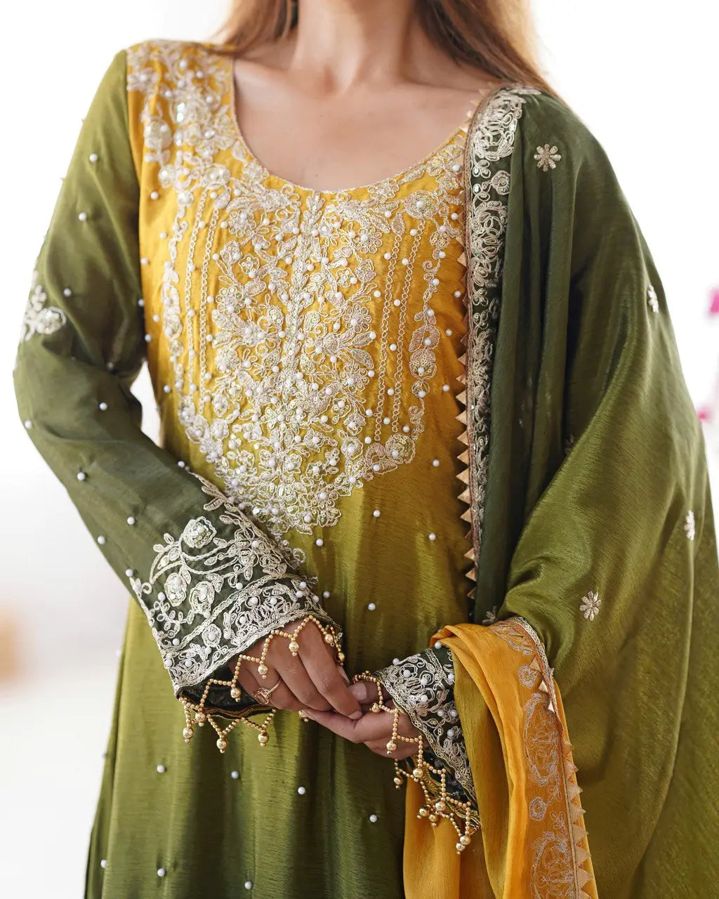 Chinon Silk Embroidered Sharara Suit Set with Dupatta