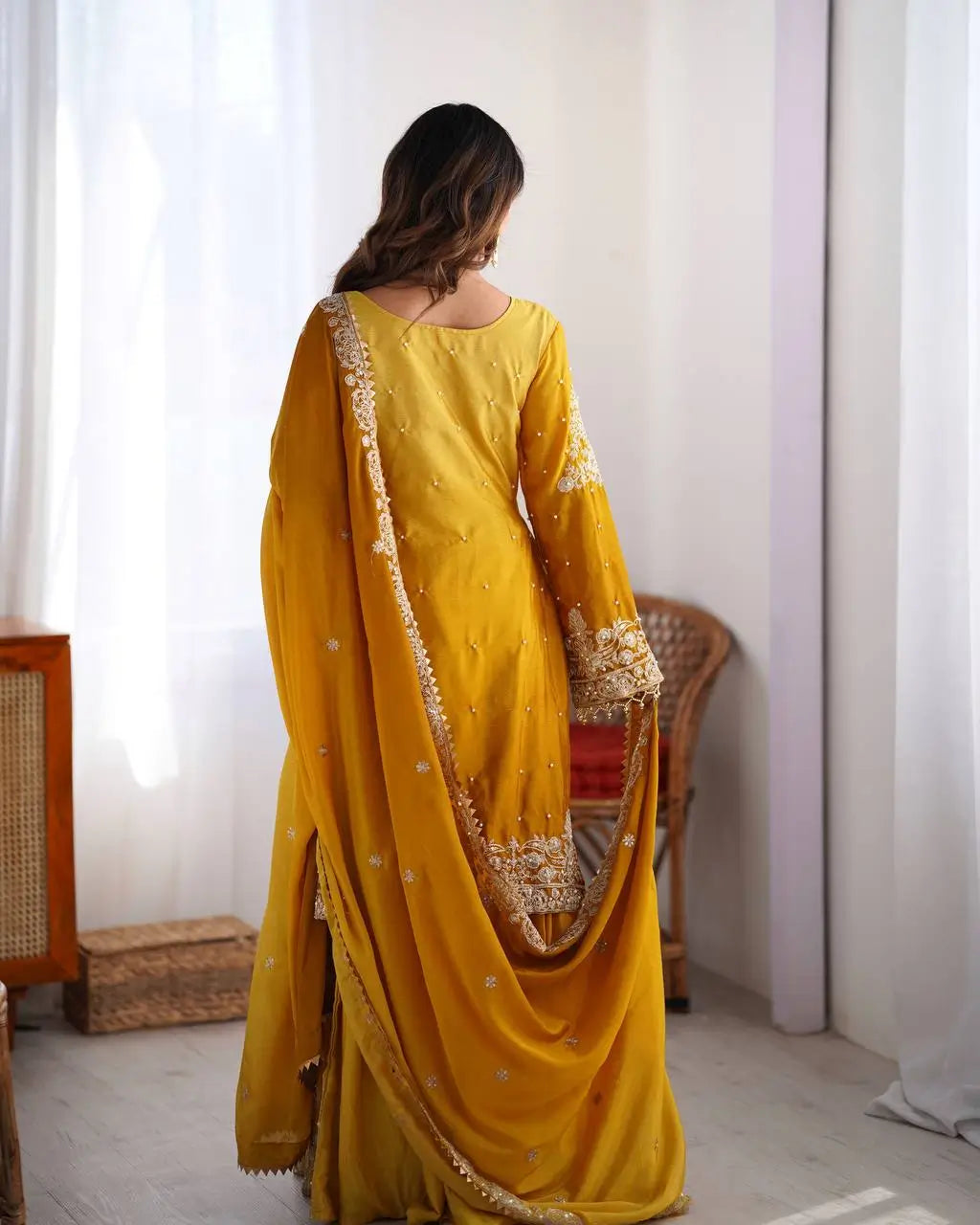 Chinon Silk Embroidered Sharara Suit Set with Dupatta