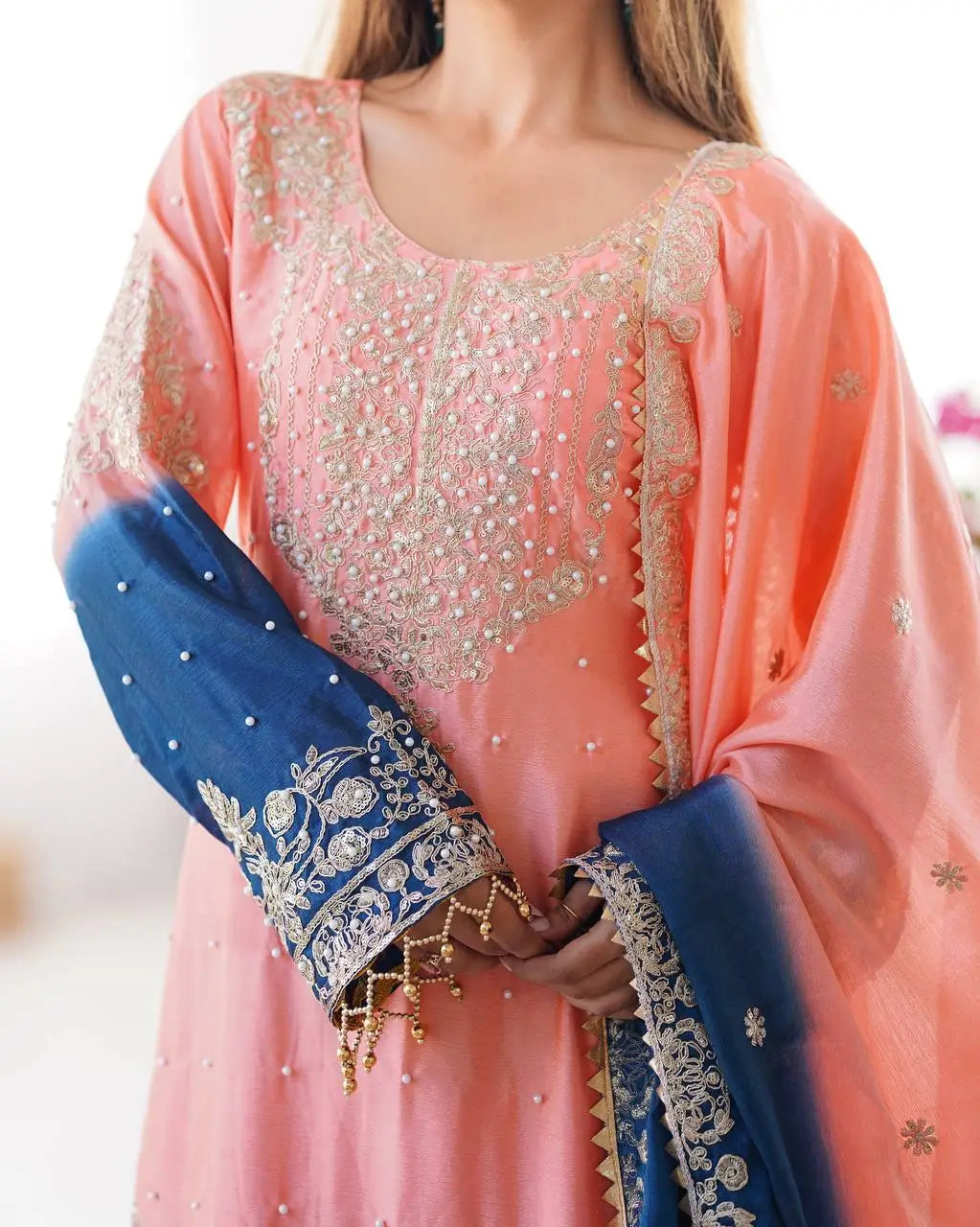 Chinon Silk Embroidered Sharara Suit Set with Dupatta