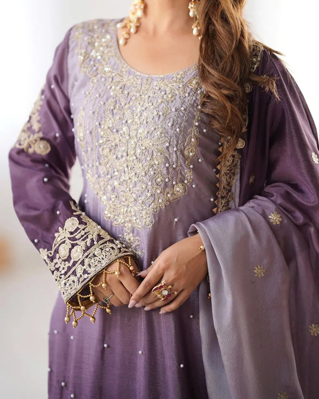 Chinon Silk Embroidered Sharara Suit Set with Dupatta