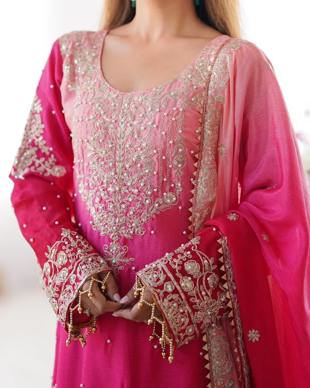 Chinon Silk Embroidered Sharara Suit Set with Dupatta