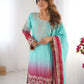 Chinon Silk Embroidered Sharara Suit Set with Dupatta