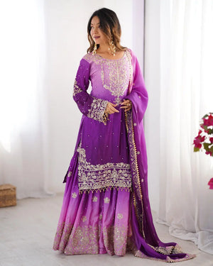 Chinon Silk Embroidered Sharara Suit Set with Dupatta