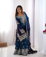 Chinon Silk Embroidered Sharara Suit Set with Dupatta