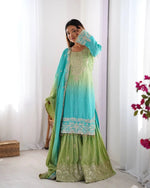 Chinon Silk Embroidered Sharara Suit Set with Dupatta
