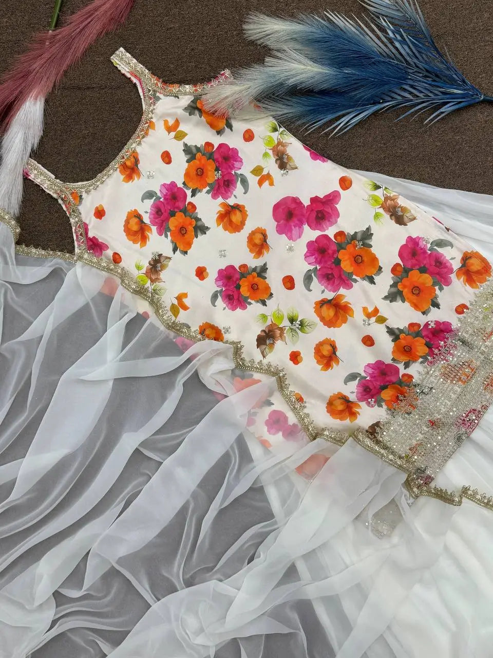 Chinon Silk Floral Palazzo Suit with Dupatta