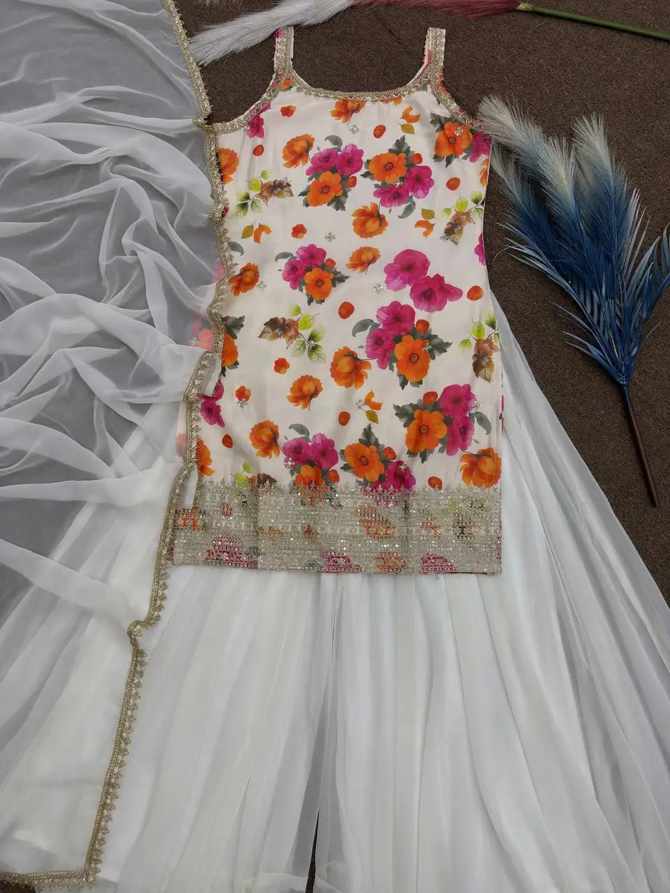 Chinon Silk Floral Palazzo Suit with Dupatta