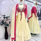 Chinon Silk Gown Set with Embroidered Koti and Dupatta
