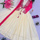 Chinon Silk Gown Set with Embroidered Koti and Dupatta