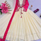 Chinon Silk Gown Set with Embroidered Koti and Dupatta