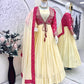 Chinon Silk Gown Set with Embroidered Koti and Dupatta