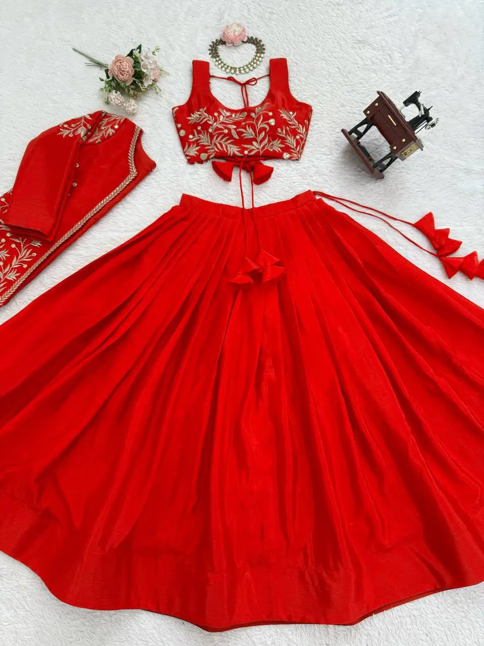 Chinon Silk Lehenga Choli with Embroidered Koti for Wedding and Festive Wear