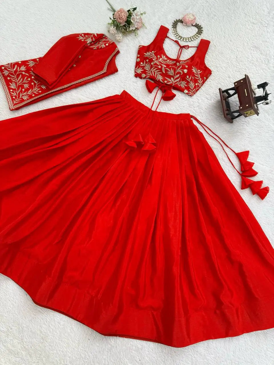 Chinon Silk Lehenga Choli with Embroidered Koti for Wedding and Festive Wear