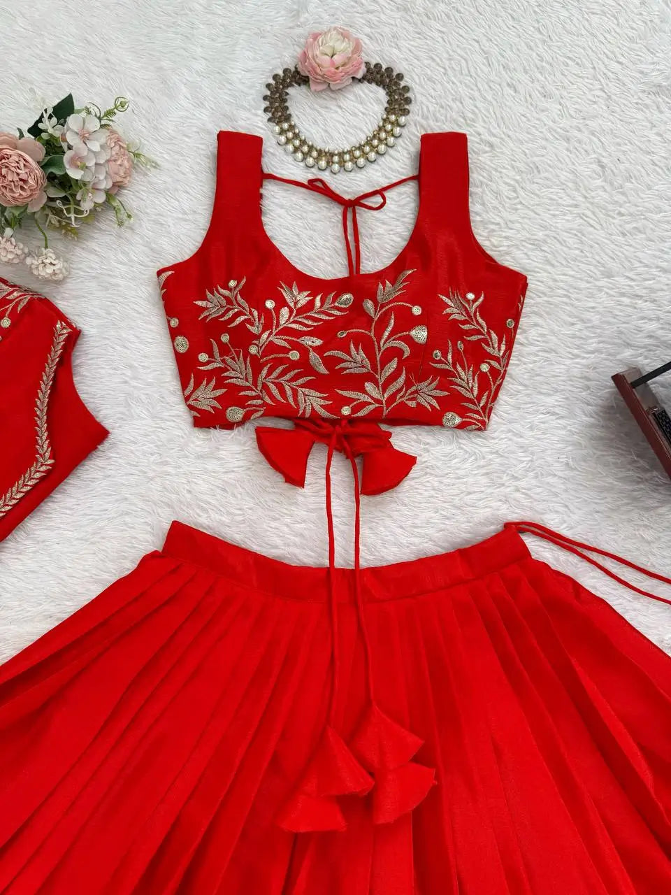 Chinon Silk Lehenga Choli with Embroidered Koti for Wedding and Festive Wear