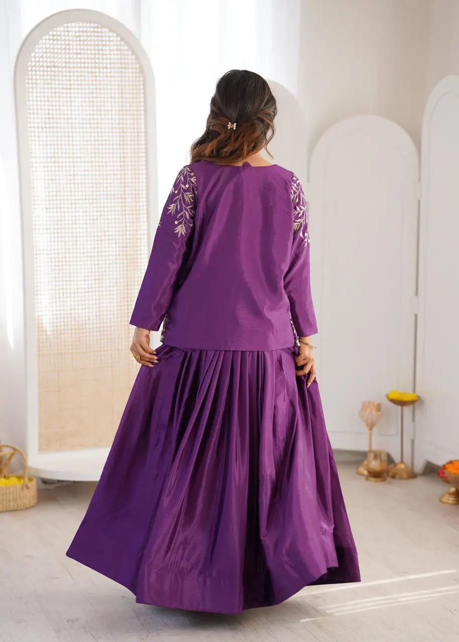 Chinon Silk Lehenga Choli with Embroidered Koti for Wedding and Festive Wear