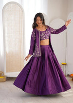 Chinon Silk Lehenga Choli with Embroidered Koti for Wedding and Festive Wear