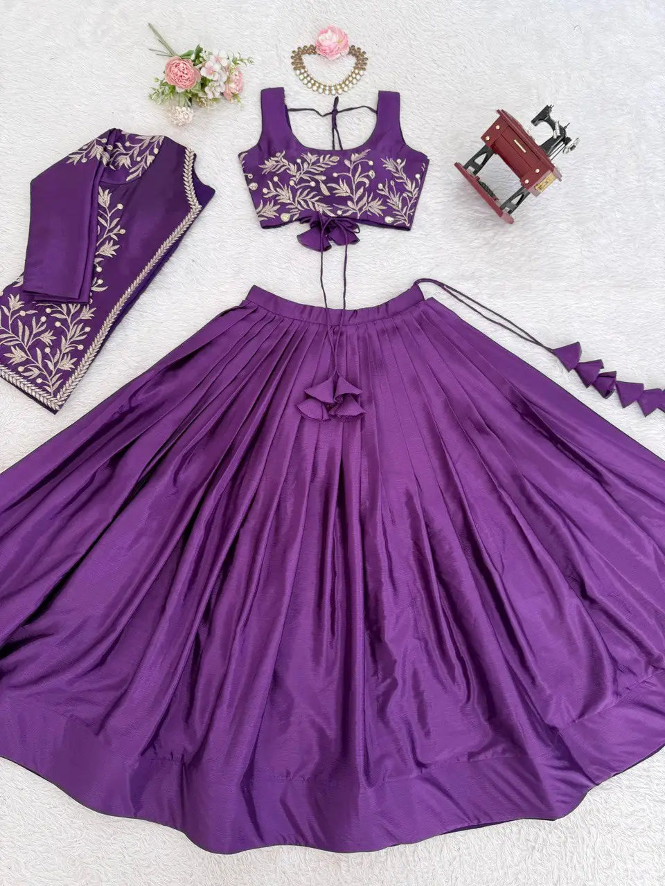 Chinon Silk Lehenga Choli with Embroidered Koti for Wedding and Festive Wear