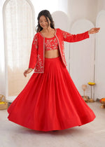 Chinon Silk Lehenga Choli with Embroidered Koti for Wedding and Festive Wear
